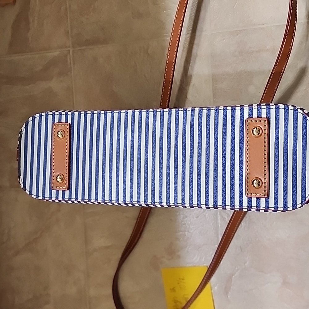 Dooney & Bourke Navy and Tan Striped Medium Size Tote - Picture 3 of 4